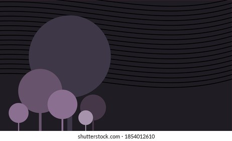 Fondo de la ilustración del vector con negro y gris. árboles y líneas de nubes. adecuado para diseños de temática oscura, moderna, sencilla o natural