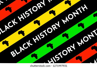 Vector illustration background with black and red, yellow, green stripes. Black history month. African continent silhouette