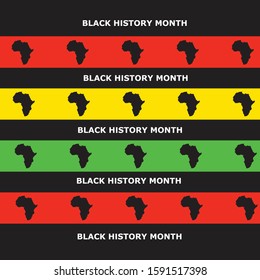 Vector illustration background with black and red, yellow, green stripes. Black history month. African continent silhouette