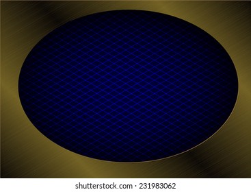 Vector illustration - background of blue laser grid in bronze metallic ellipse cut