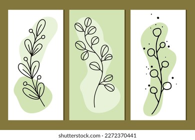 Vector illustration BACKGROUND Botany.Flowers.Twig. Abstract leaves. Print for textiles, web design, social networks, in warm colors stylish twig with leaves on a green brown background Poster EPS 10.