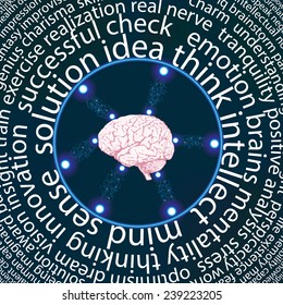 Vector illustration background with brains and the words around it.