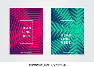 Vector Illustrationshintergrund mit hellen Farbmustern mit Linienflachtextur und Mischung für minimales dynamisches Cover-Design. Plakatvorlage, A4 Größe. Abstraktes geometrisches rosa violett und grün