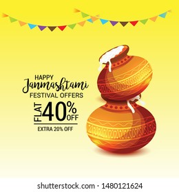 Vector illustration of a Background or Brochure for indian festival of Happy Janmashtami Celebration.