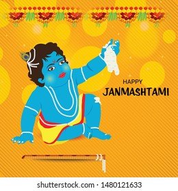 Vector illustration of a Background or Brochure for indian festival of Happy Janmashtami Celebration.