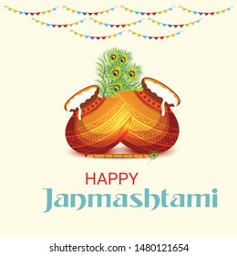 Vector illustration of a Background or Brochure for indian festival of Happy Janmashtami Celebration.