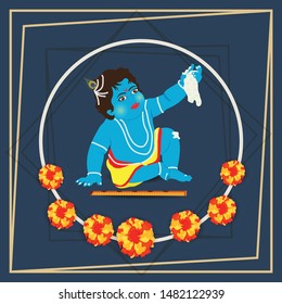 Vector illustration of a Background or Brochure for indian festival of Happy Janmashtami Celebration.