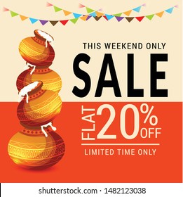 Vector illustration of a Background or Brochure for indian festival of Happy Janmashtami Celebration.