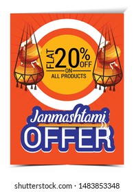 Vector illustration of a Background or Brochure for indian festival of Happy Janmashtami Celebration.