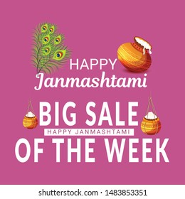 Vector illustration of a Background or Brochure for indian festival of Happy Janmashtami Celebration.