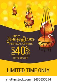 Vector illustration of a Background or Brochure for indian festival of Happy Janmashtami Celebration.