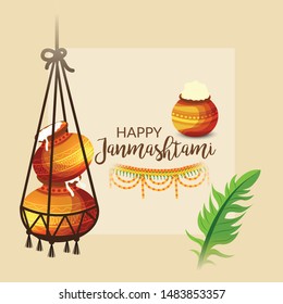Vector illustration of a Background or Brochure for indian festival of Happy Janmashtami Celebration.