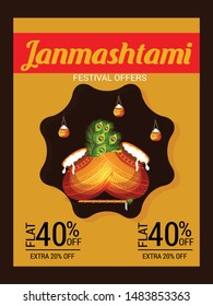Vector illustration of a Background or Brochure for indian festival of Happy Janmashtami Celebration.