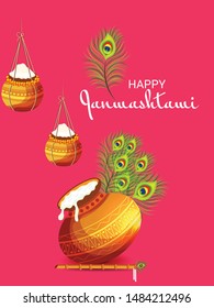 Vector illustration of a Background or Brochure for indian festival of Happy Janmashtami Celebration.