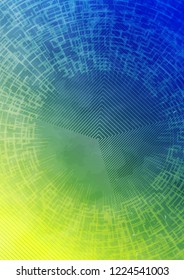 Vector illustration of a background with broken circle, and cloud. Design for intelligence science technology. Glow abstract design. Geometry on blue yellow gradient field with translucent geometry.