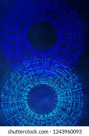 Vector illustration of a background with broken circle, and cloud. Design for intelligence science technology. Glow abstract design. Geometry on color gradient field with translucent blue geometry.