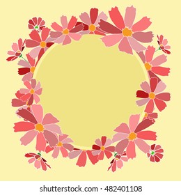vector illustration background card claret shades op pink flowers bouquet frame yellow