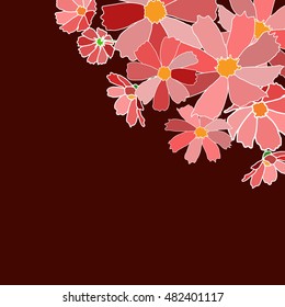 vector illustration background card claret shades op pink flowers bouquet frame