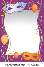 Vector illustration as background for carnival and party invitation cards with colored balloons and confetti.