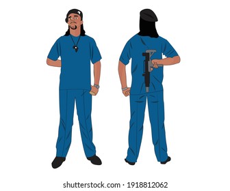 
vector illustration background cartoon wallpaper of a man with a gun view from front and back