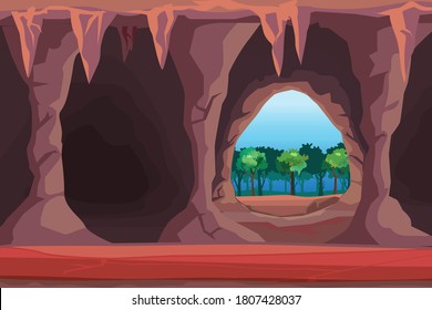 Vector illustration background of the cave entrance at forest illustration