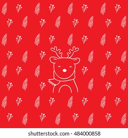Vector illustration background of Christmas day season in red background,cute deer.