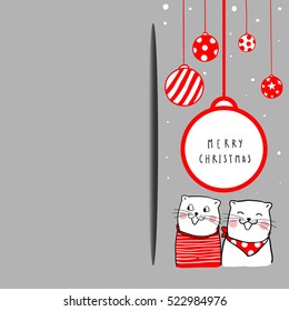 Vector illustration background of Christmas day with cut cats.Doodle style.