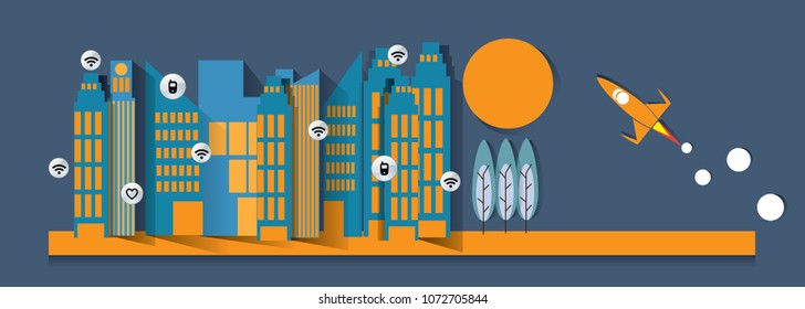 Vector illustration background. City with a good ecological system.