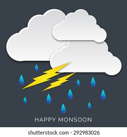 Vector illustration of a Background with clouds and rain drops for Monsoon Season.