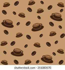 Vector illustration. Background with coffee beans and cups.
