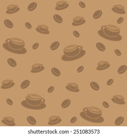 Vector illustration. Background with coffee beans and cups.