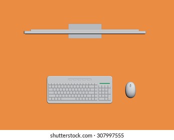 Vector illustration background with a computer. Top view. Isolated. 3D. EPS 8.