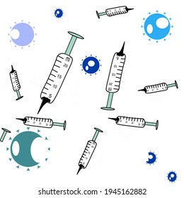 Vektorgrafik-Hintergrund der Spritze zur Vorbeugung gegen Koronavirus-Erkrankungen