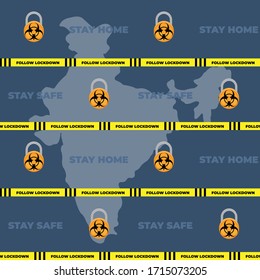 VECTOR ILLUSTRATION FOR BACKGROUND  OF COVID-19 LOCK DOWN WITH LOCKS AND INDIAN MAP BACKDROP