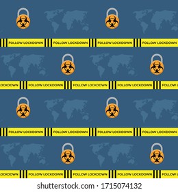 VECTOR ILLUSTRATION FOR BACKGROUND  OF COVID-19 LOCK DOWN WITH LOCKS AND WORLD MAP BACKDROP