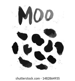 Vector illustration. Background cow texture pattern. Moo. Black spots.
