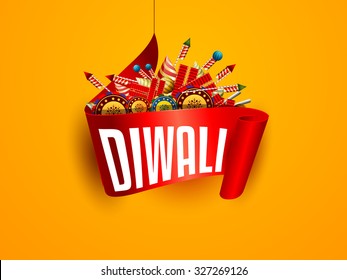 Vector illustration or Background with crackers for Diwali festival.