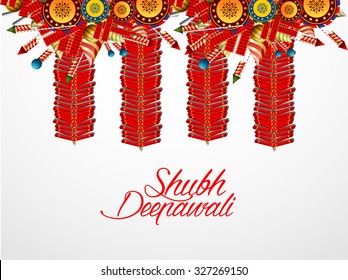 Vector illustration or Background with crackers for Diwali festival. with text meaning Happy Diwali