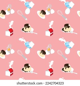 Fondo de ilustración vectorial con crema crema, huevos, leche batida y whisky.
Apropiado como papel de embalaje, embalaje de alimentos, tela o decoración para restaurantes y aulas de cocina.