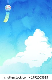 Vector illustration background of cumulonimbus and wind chimes (watercolor)