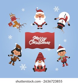 Vector illustration background of cute character santa snow reindeer and friends celebrating christmas  by tulangbercabang studio