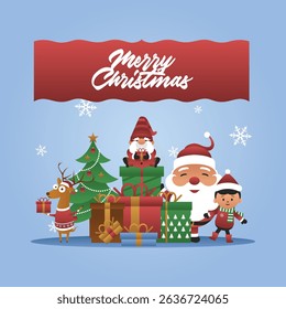Vector illustration background of cute Christmas characters celebrating Christmas by tulangbercabang studio