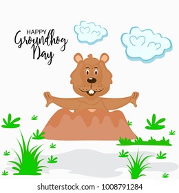 Vector illustration of a Background with Cute Marmot for Happy Groundhog Day, 2 February.