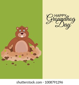 Vector illustration of a Background with Cute Marmot for Happy Groundhog Day, 2 February.