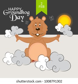 Vector illustration of a Background with Cute Marmot for Happy Groundhog Day, 2 February.