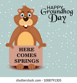 Vector illustration of a Background with Cute Marmot for Happy Groundhog Day, 2 February.