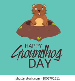 Vector illustration of a Background with Cute Marmot for Happy Groundhog Day, 2 February.