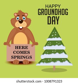 Vector illustration of a Background with Cute Marmot for Happy Groundhog Day, 2 February.