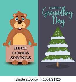 Vector illustration of a Background with Cute Marmot for Happy Groundhog Day, 2 February.
