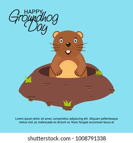 Vector illustration of a Background with Cute Marmot for Happy Groundhog Day, 2 February.